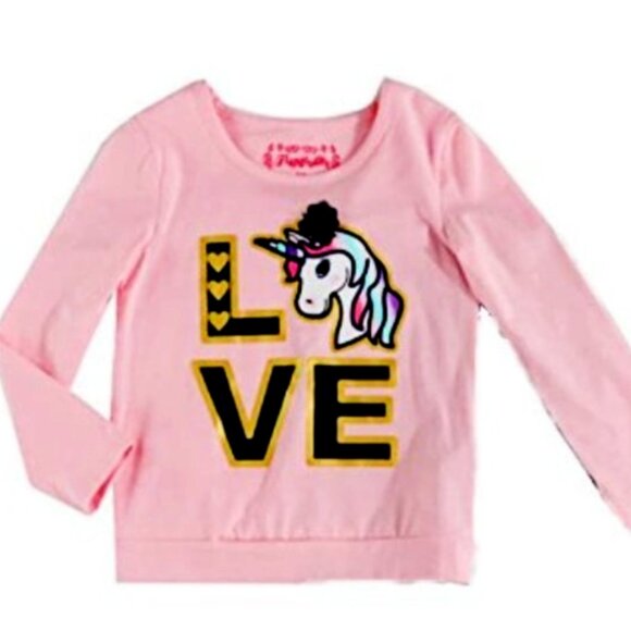 Flapdoodles Kids Girls LOVE And Hearts Unicorn Pink Long Sleeve Shirt Size 4 - Picture 1 of 11